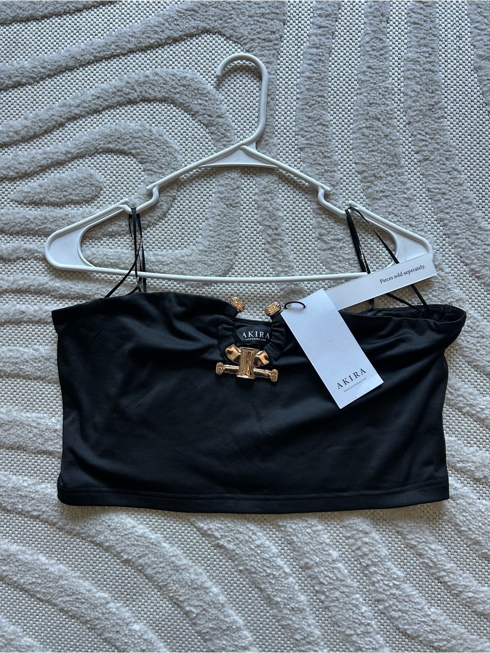 AKIRA Black Strapless Crop Top with Gold Accent